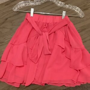 SHEIN Coral Pink Ruffle Tie-Waist Skater Skirt